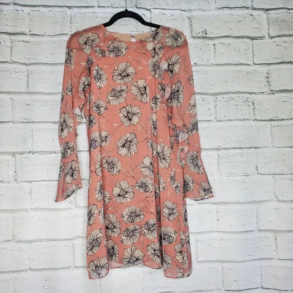 HD In Paris Bell Sleeve Mini Floral Pink Dress Womens Small Petite